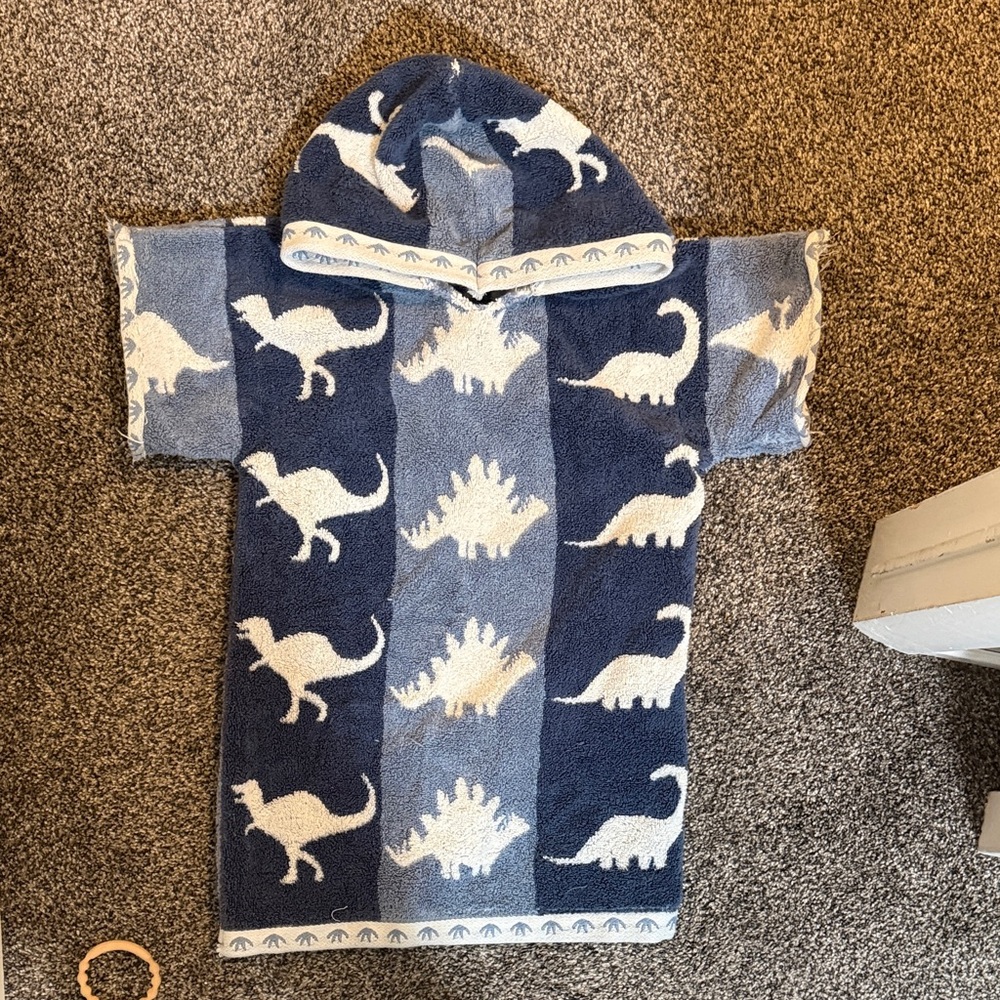 Dinosaur Hooded Kids Towel Poncho - Navy & Light Blue